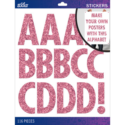 Sticko XL Alphabet Stickers - Pink Glitter Futura Regular XL