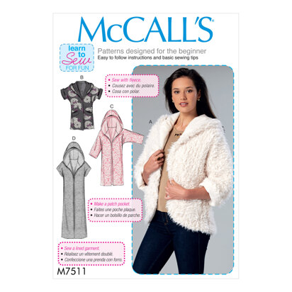 McCall's Misses' Open-Front Jackets with Shawl Collar and Hood M7511 - Sewing Pattern