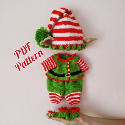 Christmas doll outfit amigurumi pattern for Lulu, crochet Elf clothes pattern, amigurumi doll clothes 12,6 inch (English, Deutsch, Français)