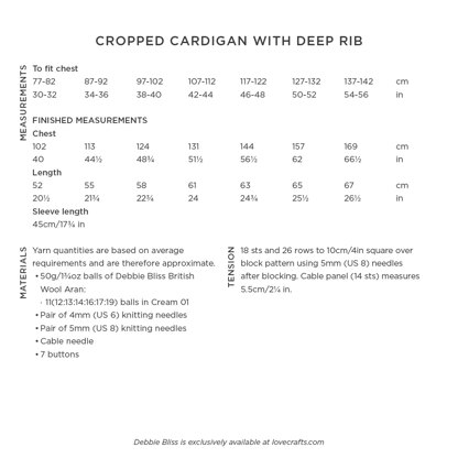 Debbie Bliss Cropped Cardigan With Deep Rib PDF