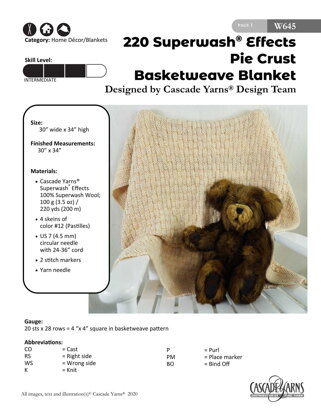 Pie Crust Basketweave Blanket in Cascade 220 Superwash Effects - W645 - Downloadable PDF