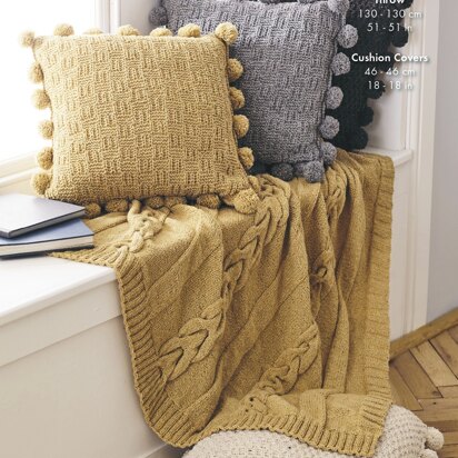 Throw & Cushion Covers Knitted in King Cole Forest Aran - 5661 - Downloadable PDF