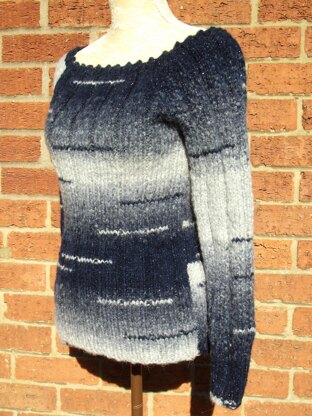 Ribbed Sweater with Wide Scoop Neck