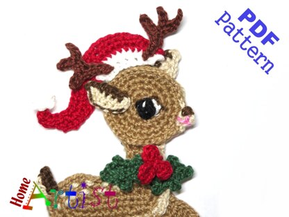 Reindeer Baby 2 with Santas Hat Birds Crochet Applique