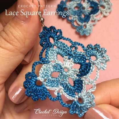 Crochet Lace Square Earrings boho style- crochet pdf pattern - Crochet earrings pattern - Crochet jewelry - Crochet earrings - Granny Square