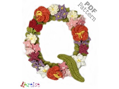 Floral letter Q crochet applique pattern