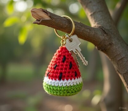 Watermelon Crochet Keychain Pattern PDF + Video Tutorial
