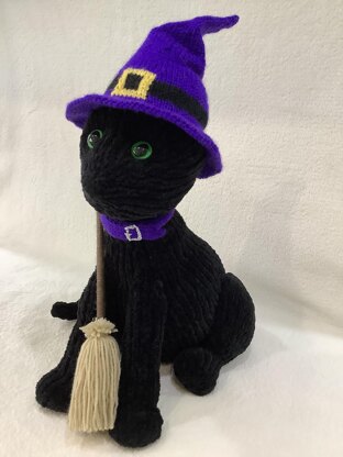 Halloween Black Cat and Broom