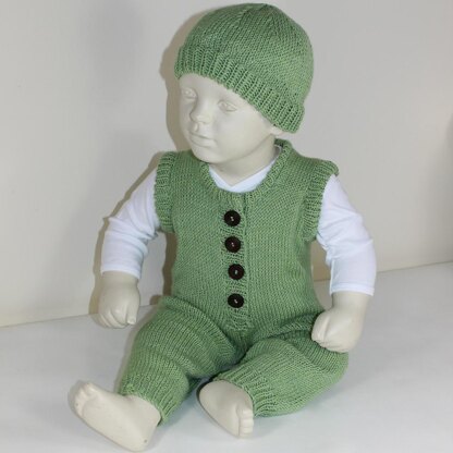 Baby Dungarees and Beanie Hat