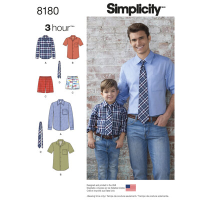 Simplicity Boys' and Men's Shirt, Boxer Shorts and Tie 8180 - Paper Pattern, Size A (S - L / S - XL)