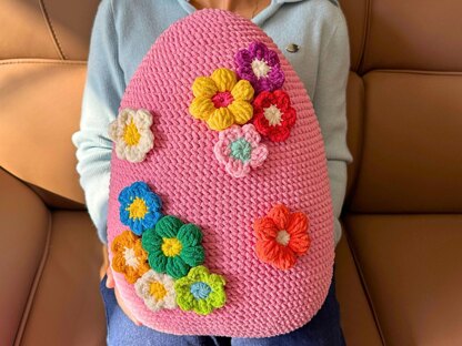 Egg Pillow with 3D Flowers
