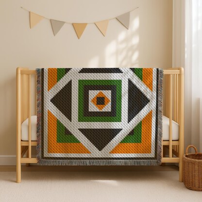 Kaleidoscope Blanket C2C CROCHET PATTERN 53×53 inches Colorwork Mosaic Afghan