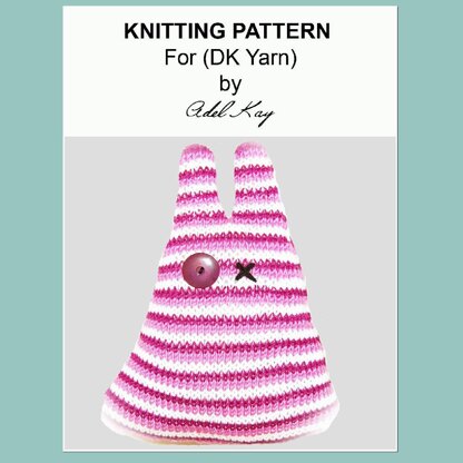 Becca Bunny Rabbit Squishy Animal Soft Cuddly Toy Button Eye DK Yarn Knitting Pattern by Adel Kay