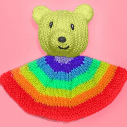 Rainbow Teddy Comforter 18 cms Baby Toy - knitting pattern