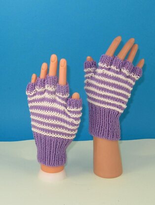 Stripe Pattern Short Finger Gloves