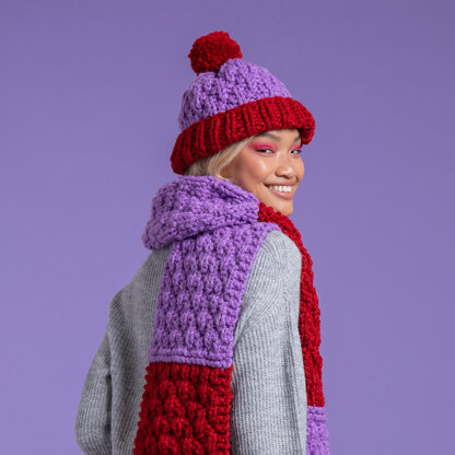 Bright and Bold Stripe Set - Free Hat & Scarf Knitting Pattern for Women in Paintbox Yarns Wool Blend Super Chunky