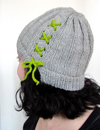 Lace Up Ribbed Beanie