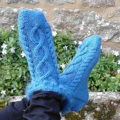 Knitted ladies cabled slipper socks