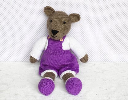 Billy teddy bear with purple outfit knitting pattern 19007