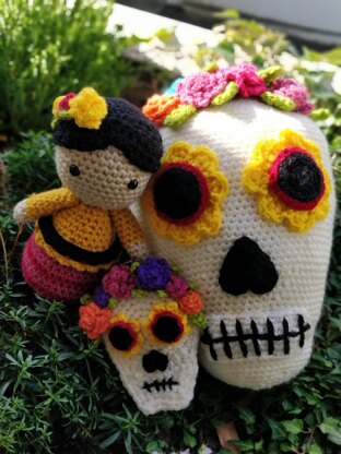 Carmencita and Dia de los Muertos Flower Skull crochet Amigurumi doll