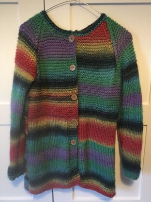 Cardigan in King Cole Riot Chunky Rainbow. Some cut and paste and other errors in this free pattern