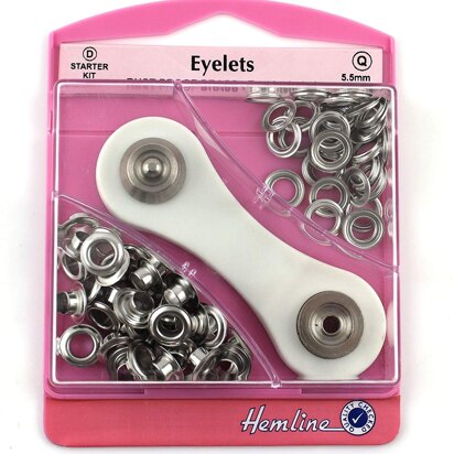 Hemline Eyelets Starter Kit, 5.5mm x 40 sets - Nickel,Silver