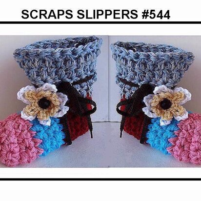 544 SCRAPS SLIPPERS Newborn to Adult Large