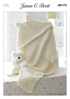 Hooded Blanket in James C. Brett Flutterby Chunky - JB174