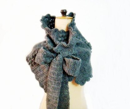 Grey Titanium Wrap Neck Warmer Cowl with Bow Ties