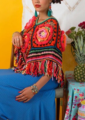Flower Patch Poncho - Free Crochet Pattern in Paintbox Yarns Wool Mix Chunky