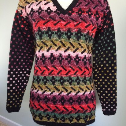 Kaleidoscope - V Neck Tunic Sweater with 2 Tone Fair-Isle Patterning