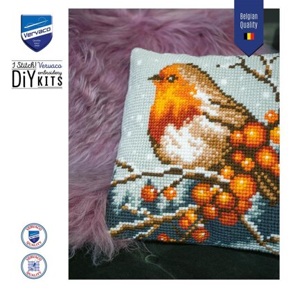 Vervaco Cushion Kit Robin Cross Stitch Kit - 40 x 40 cm / 16in x 16in