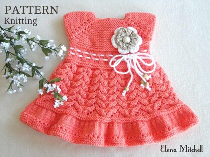 Knitting PATTERN Christening Baby Dress Knitted Flower