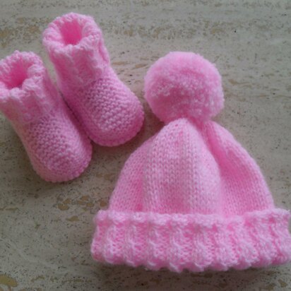 Baby Girl Booties & Hat