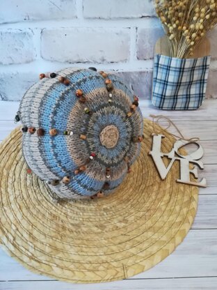 Knitting pattern Pumpkin with knitting needles in BOHO style for home decor