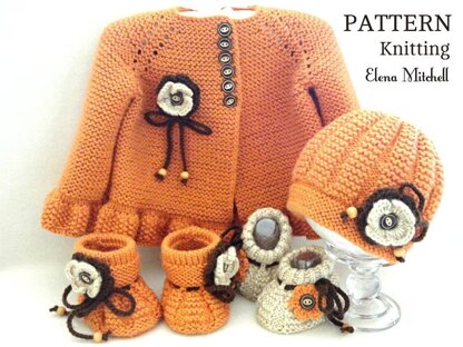 Knitting Baby Jacket Hat and Shoes Baby Set Anna Pattern