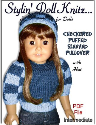 Fits American Girl Doll, 18 inch doll, Chechered Puffed Sleeves with Hat.