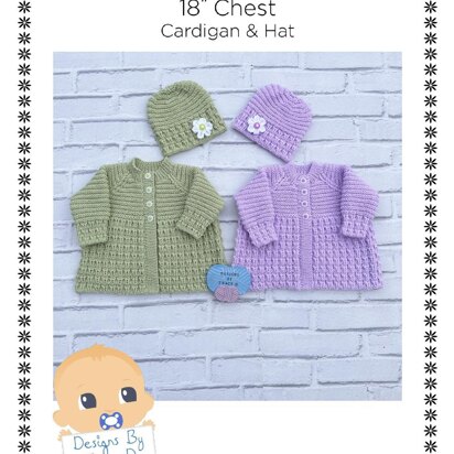 Eileen Cardigan & Beanie Hat 18 inch chest 0-6 mths