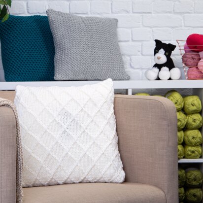 Three Cosy Cushions in Deramores Studio Chunky Acrylic - Downloadable PDF