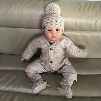 Carter Baby Cardigan Hat and Booties Set