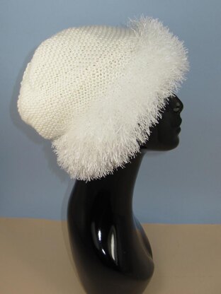 Faux Fun Fur Trim Garter Stitch Slouch Hat