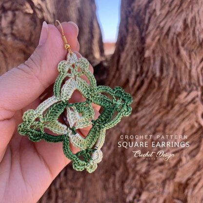 Crochet Square Earrings boho style- crochet pdf pattern - Crochet earrings pattern - Crochet jewelry - Crochet earrings - Granny Square