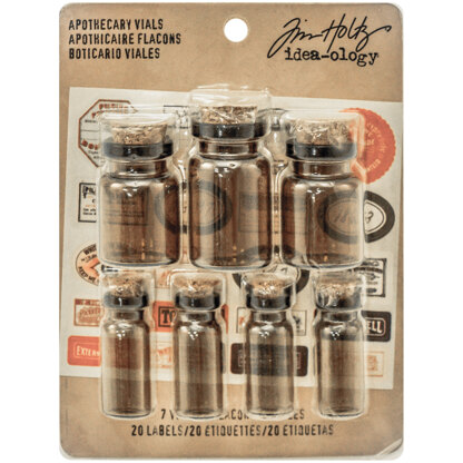 Advantus Idea-Ology Corked Glass Vials 7/Pkg - Apothecary Amber W/Vintage Labels