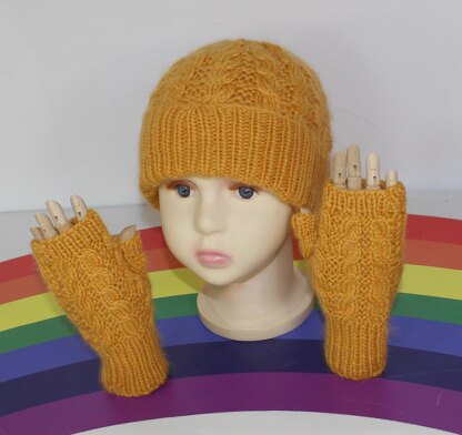 Toddler Child Aran Alternate Cable Beanie Glovess