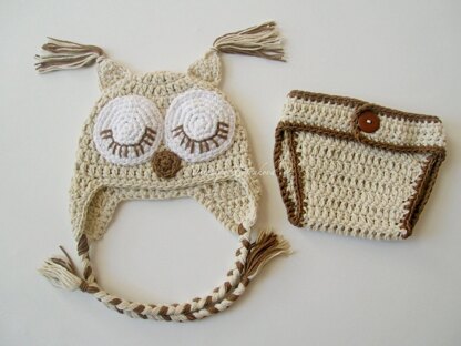 Owl Baby Hat and Diaper Cover