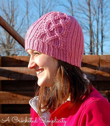 "Knit-Look" Cabled Hearts Beanie
