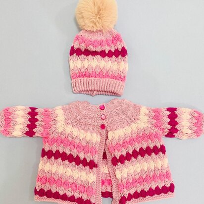 Stripy Bubble Matinee Coat and Hat Set