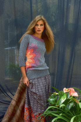 Raglan Sweater with Flower in Schachenmayr Sun City - 6636