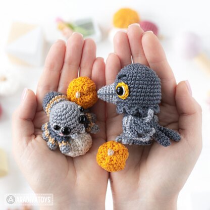 4-in-1 halloween night crochet pattern graveyard amigurumi tutorial mini kingdom DIY raven spider zombie howto digital PDF file by AradiyaToys (Olka Novytska)
