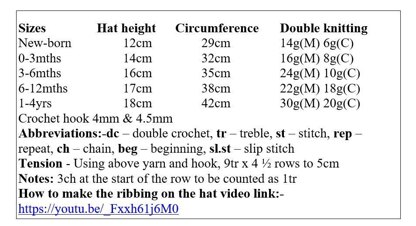 Baby Hat Crochet Pattern ( 5 Sizes ) # 503